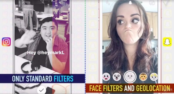 Instagram Stories僅支持標準濾鏡，而Snapchat Stories則支持實時臉部特效