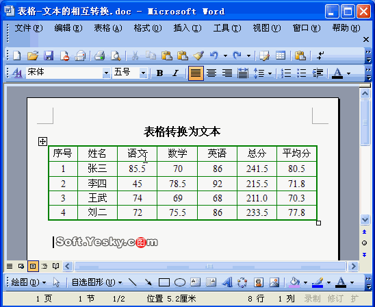 Word中文本與表格互相轉換