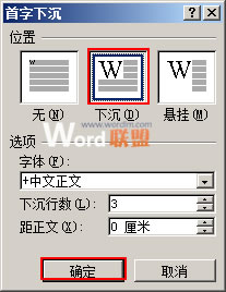 在對話框中進(jìn)行首字下沉設(shè)置